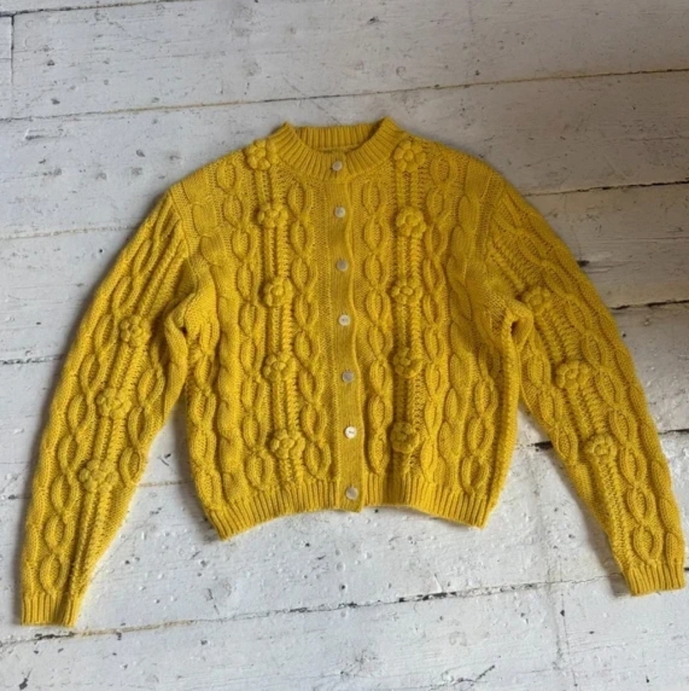 Shrimps Yellow Cable Knit Cardigan